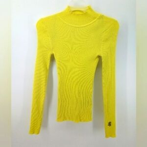 Pringle of Scotland x H&M Neon Yellow Mock Neck Embroidered Crest Ribbed Top S